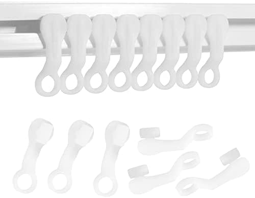 SSKHE 50PCS White Plastic Curtain Hook Curtain Glider Pulley Curtain Hook