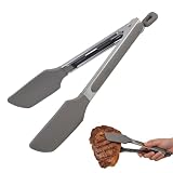 Pinzas de Cocina de Silicona Resistentes al Calor, Pinzas Barbacoa Tenazas Cocina con Cierre de Acero Inoxidable, Limpia Fácil Ahorra Espacio Buen Agarre Tamaño para Freidora Ensalada Comida, Gris