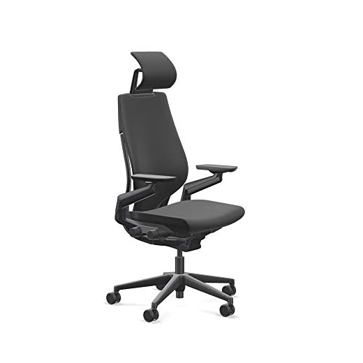 Steelcase Gesture Office Desk Chair with Headrest Plus Lumbar Support Cogent Connect Licorice 5S26 Fabric Standard Black Frame