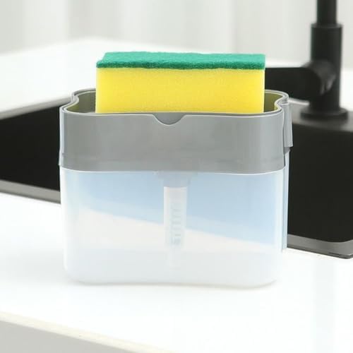Porta Detergente e Esponja 2 em 1, Dispensador de Sabão com Supor...