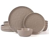 Famiware Mars Plates and Bowls Set, 12 Pieces Dinnerware Sets, Dishes Set for 4, Cinnamon Brown