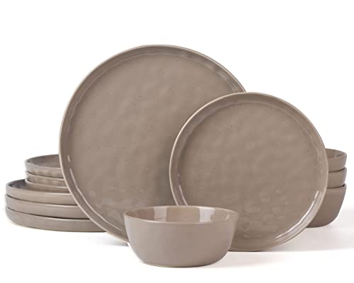 Famiware Mars Plates And Bowls Set, 12 Pieces Dinnerware Sets, Dishes Set For 4, Cinnamon Brown #TOP30