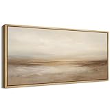 MUDECOR Extra Larg Framed Canvas Print Wall Art Neutral Beige Horizon Abstract Modern Minimalist Landscape Illustrations Decorative Colorful for Bedroom - 60'x30'