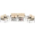 Tangkula 8 Pieces Patio Furniture Set, PE Rattan Sofa Chairs with Loveseat, Tempered Glass Coffee Table and Soft Cushions, Outdoor Conversation Set for Porch, Backyard, Garden and Poolside (8 PCS)