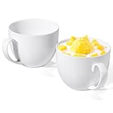Chulan 22 oz Extra Large White Bone China Cereal Mugs Set of 2, Ceramic Coffee Mug, Latte Mugs Mocha Tea Cup, Jumbo Porcelain Soup Mugs with Big Handle for Desserts Snack, Microwave Dishwasher Safe