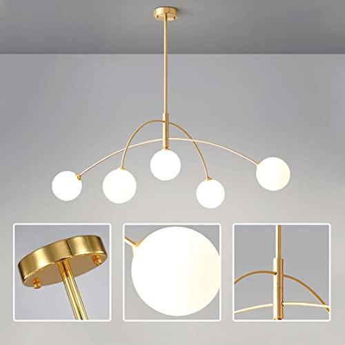 Fulesi Contemporary Gold Ceiling Light 5-Light Glass Globe Lights Mid Century Modern Sputnik Chandelier For Dining Room Kitchen Bedroom Lighting Fixture #TOP2