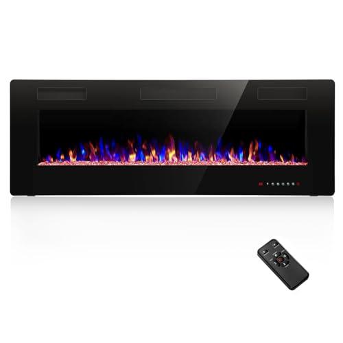 Havato 50" Electric Fireplace Recessed and Wall Mounted, 750/1500W Ultra-Thin Electric Fireplace Heater with Adjustable Flame Color and Brightness, Low Noise, Linear Fireplace for Living Room