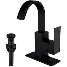 Matte Black Bathroom Faucet Waterfall Faucet Bathroom Vanity with 360 Degree Swivel Spout, Single Hole Bar Sink Faucet with Hose and 6 "Deck Plate,SL5004BK
