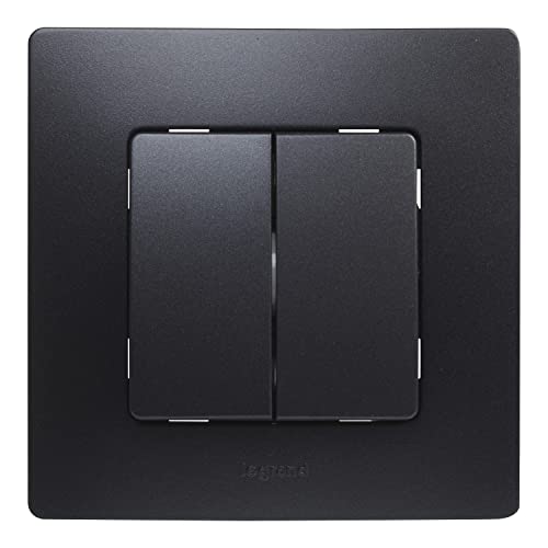 LEGRAND Doppelschalter 10AX, Serie Niloé Monoblock, kompletter Mechanismus mit Rahmen, Schwarz, 396490