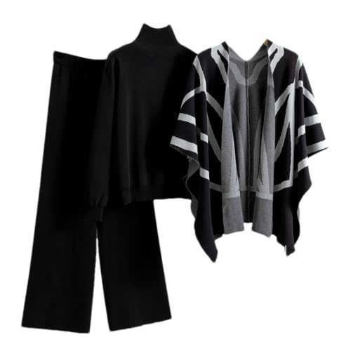 Suéter de punto para mujer con bufanda a rayas y pantalones anchos de máxima comodidad 5