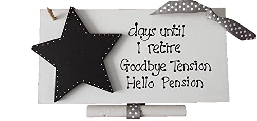 Image of Retirement countdown sign chalkboard plaque Retirement gift grey polka dot ribbon star chalkboard