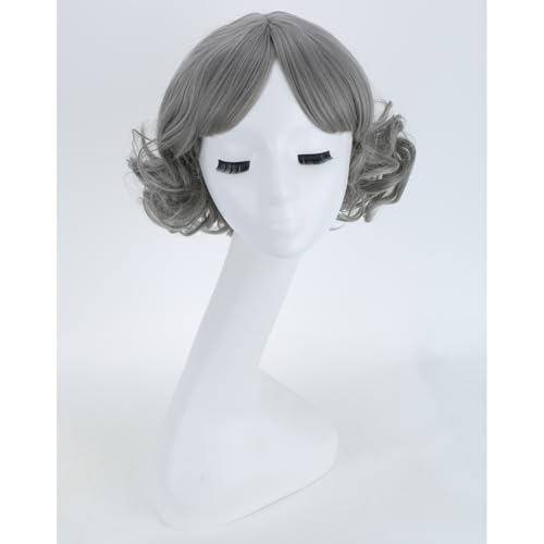 MAGQOO Silver Grey Wigs for Women Girls Short Curly Wavy Fluffy Silver Grey Wig with Bangs Halloween Cosplay Costume Party Wigs