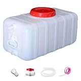 Serbatoio dell'acqua stoccaggio plastica orizzontale con valvola,25 l-200 l | Contenitore l'acqua emergenza HDPE,coperchio bocca larga,resistente prova perdite,for casa,fattoria,campeggio(100L)
