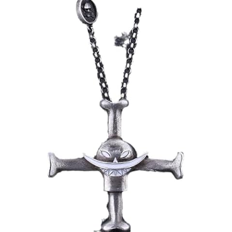 Topmall Anime A Piece Men's Cross Necklace Cosplay White Beard Ace Necklace Jesus Christ Pendant White Men Women Gift Necklaces Pendants Jewelry (white) Cover