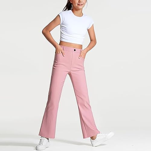 Girls School Uniform High Waisted Pants, Flared Leggings for Teen Girls Uniform Dress Pants with Button Closure2