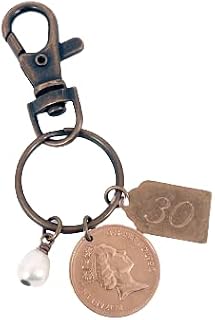 Year 1993 British Penny Coin Keyring, 30th Wedding Anniversary Gift, Pearl Wedding Anniversary