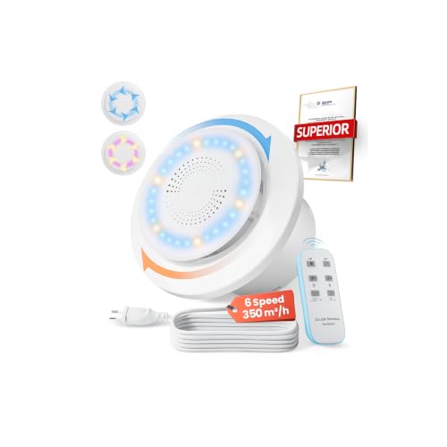 Badkamer Ventilator 150mm,2200RPM 350m³/u,2 Richtingen 6Draaisnelheden met Luces+Afstandsbediening,Krachtig Luchtstroom DC Motor 8W.Eenvoudige Installatie Geschikt Badkamers Wasmachines Garages