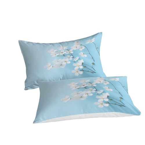 Parure de lit fleurs blanches 220x240 housse de couette microfibre King