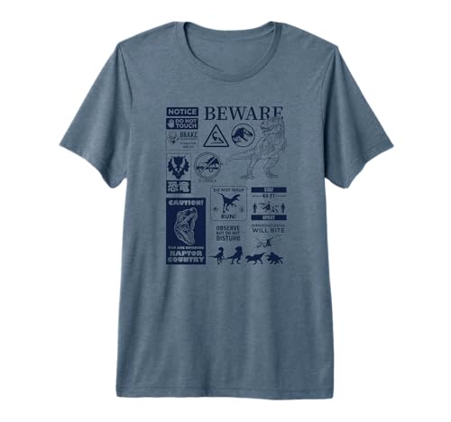 T-shirt Jurassic World Dominion Dinosaur Warning Labels en coton premium noir