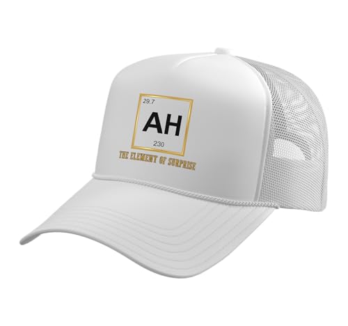 Ah The Element of Surprise Chemistry Science Humor Trucker Hat with Adjustable Mesh Back, White