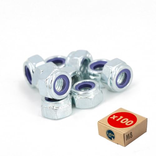 Lote de 100 tuercas de freno autobloqueante hexagonal M8 con nailon DIN 985 clase 8 zincado