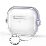 HEIGKOIK AirPods Pro 第3世代 ケース 2025年発売 エアポッズプロ3 カバー TPU クリア 透明 黄変防止 ロック付き LEDインジケーター可視 耐衝撃 落下防止 カラビナ付き 携帯便利 スタンド機能 ワイヤレス充電対応 おしゃれ かわいい 軽量 薄型 (透明+ライトパープル)