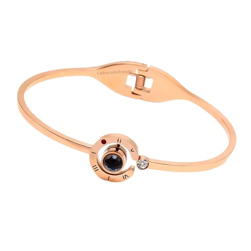 Vientiq Stylish Rose-Gold Bracelet with 100 Language Black Crystal Clock for Women/Girls (B0C5YNJJDK) Amazon Price History, Amazon Price Tracker