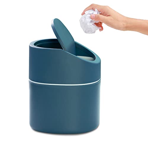 MAJOYLIFE Tischmülleimer mit Deckel,2 Liter,Mini Mülleimer für Schreibtisch,Frisiertisch,Nachttisch Usw Polypropylen(13x13x16cm, Blau)