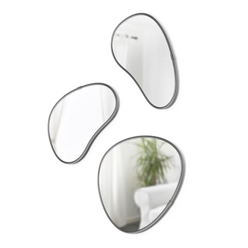 Umbra Hubba Pebble Wandspiegel Set, Moderne Design Spiegel mit Organischer Form, 3er-Set, Titan