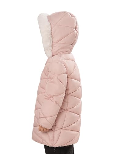 SOLOCOTE Girls Winter Puffer Coat with Faux Fur Hood Sherpa Lined Parka Water-Resistant Windproof Quilted Jacket Pink 11-12 Years - Thumbnail 3