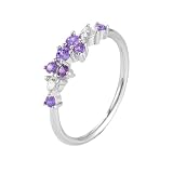 Anillo para mujer con dedo índice, anillo para mujer, con amatista, oro blanco 9 K, talla 60 (19,1)
