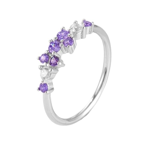 Anillos de mujer, anillos de boda racimo con amatista de corte redondo de 9 quilates, talla 50 (15,9)
