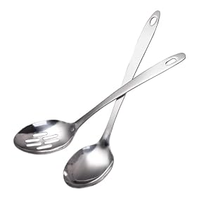 IMEEA Cooking Spoon Set 12.8-Inch Large Serving Spoons Stainless Steel Kitchen Spoons Long Handled Slotted Spoon, Set of 2