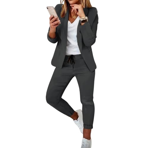 Plus Size Womens Casual and Business Suit Set, Solid Long Sleeve Blazer and Pencil Pant Sets Suits 2 Piece Set Business