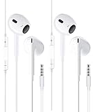Auriculares Estéreo con Cable Jack de 3,5 mm con Micrófono y Control de Volumen,Compatible con i Phone,Computadora,Computadora Portátil, MP3(2*Blanco)