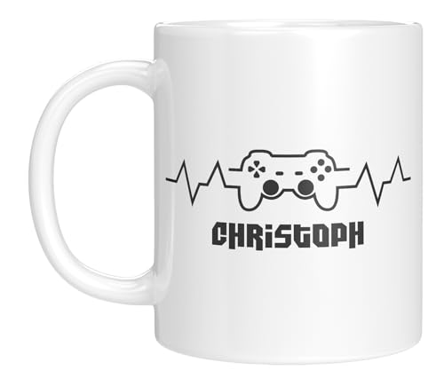 TASSENTICKER - Taza personalizada con nombre - Taza de café gamer - Gaming - Idea de regalo - Diseño de controlador - Regalo de cumpleaños - Taza - Blanco