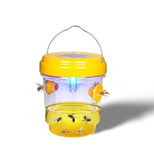 Piège Guêpes et Frelons Extérieur avec Lumière LED, Piege a Guepes Exterieur, Anti Guepes et Frelons Exterieur à Double Entrée, pour Jardin, Balcon, Extérieur, sans Produits Chimiques
