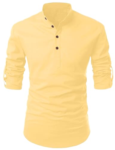 Image of FINIVO FASHION Men's Cotton Blend Solid Full Sleeve Short Kurta Shirt, Regular Fit Solid Pattern Mandarin Collar Straight Kurta Shirt