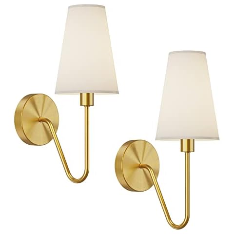 Electro bp;Single Head Classic 1 Light Wall Sconce Lighting Fixture Gold with Cream White Linen Fabric Lamp Shades E12 40W Hardwired (Set of 2); Cover