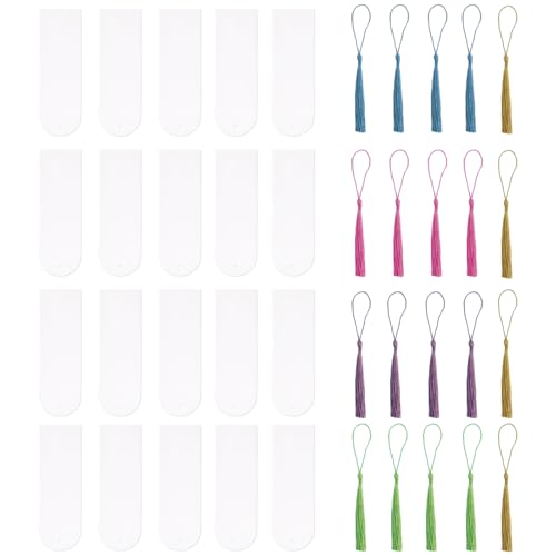 20 PCS Acrylic Bookmark Blanks with Tassels,Blank Bookmarks for DIY Crafts, Gift Tags, School Projects (5 Colors)