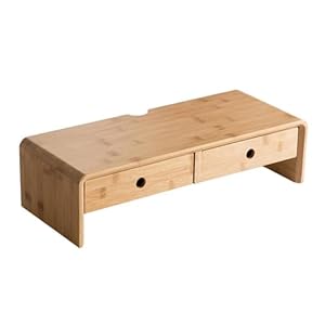 Simcat Wooden Monitor Stand Riser for Monitor Height Raising, Desk Organiser with 2 Drawers, No Assembly Required, Cable Management Hole, Home Office Desktop Accessories (Natural, 50x20x13cm)