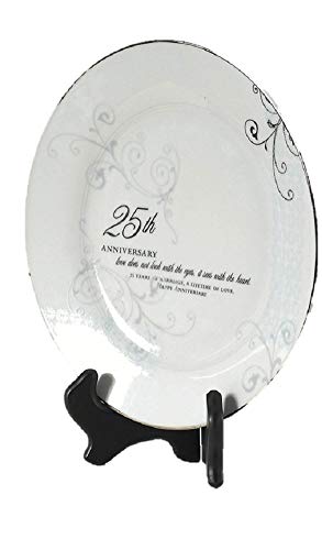 25th Wedding Anniversary Love Sees with the Heart Porcelain Plate with Stand 25th Wedding Anniversary Love Sees with the Heart Porcelain Plate with Stand