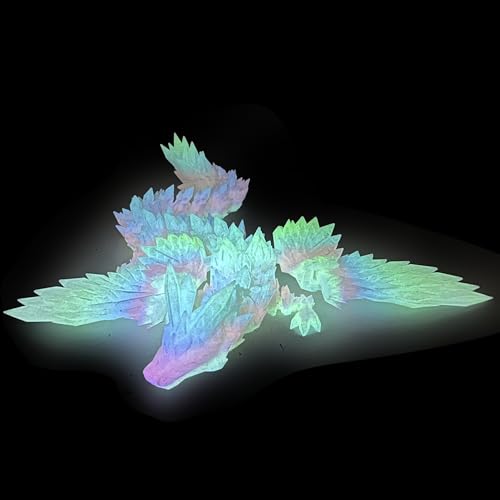 Image of 3D Printed Dragon with Wings - Glow Rainbow, 18 inch Flying Dragon, XL Articulated Winged Crystal Fidget Toy, Home Decor, Birthday Gift, Desk Pet