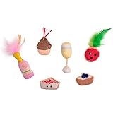 Catstages Purrsecco & Cupcakes Cat Toys, 6-Pack Catnip Toys with Feathers, Crinkle & Mesh, Multicolored