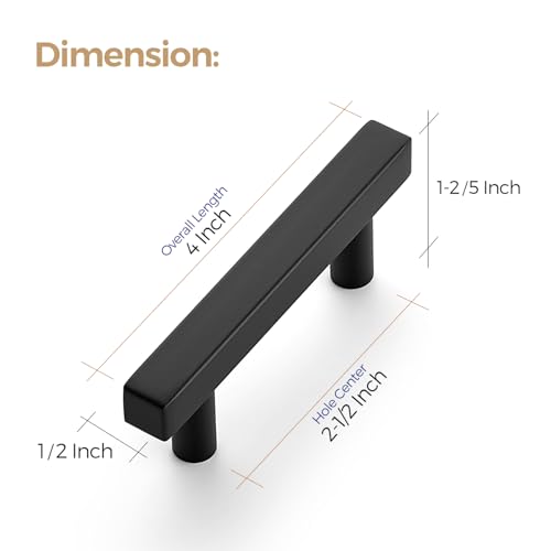 Image of Ravinte 30 Pack 2-1 /2 Inch Cabinet Pulls Black Sqaure Kitchen Cabinet Handles Black Cabinet Hardware Stainless Steel Drawer Pulls 4 Inch Overall Length with Mounting Template