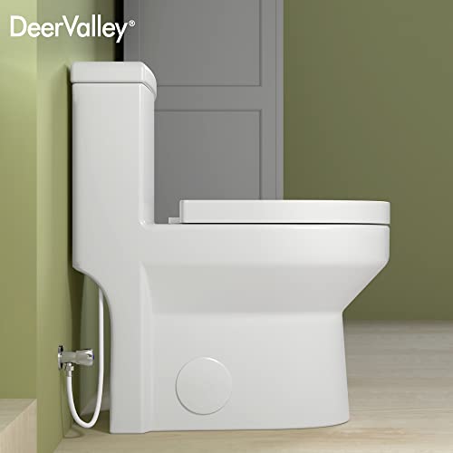 Deervalley Dv-1F52812-1 Small Compact One Piece Toilet, Dual Flush Toilet For Bathroom, 12" Rough-In Toilet & Soft Closing Toilet Seat, Liberty 1.28 Gallons Per Minute Gpf Toilets(White) #TOP3