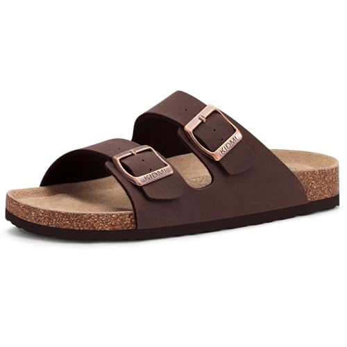 Image of KIDMI Unisex Summer Sandals Arch Support Cork Footbed Slide Sandals with Double Adjustable Buckle for Women Men