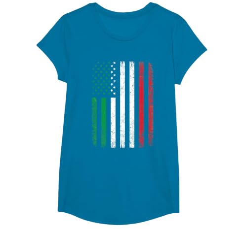 Italy USA Flag 4th of July Patriotic American Italian Flag T-Shirt, Girls, Sapphire Blue, Medium