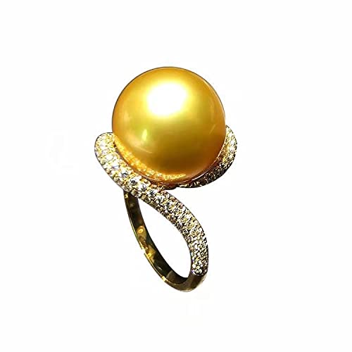 Usigong Natural Nanyang Women Gold Pearl Ring 12-13Mm Aaaa Fresh Water 925 Sterling Silver Cultured Pearl Ring Engagement Ring, Birthday Gift Ring, Diamond Ring #TOP5