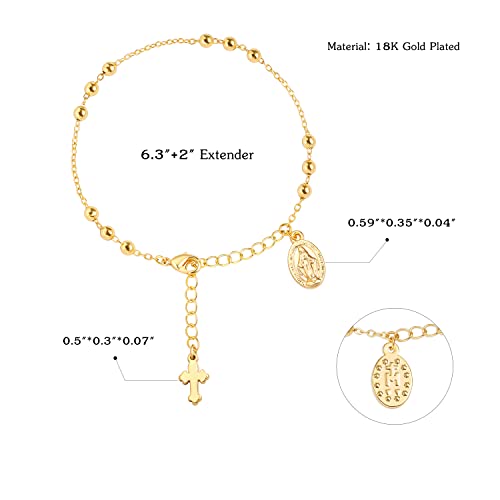 Cross Charm Link Chain Bracelet For Women Dainty Rosary 18K Gold Plated Beaded Chain Religious Bracelet #TOP5